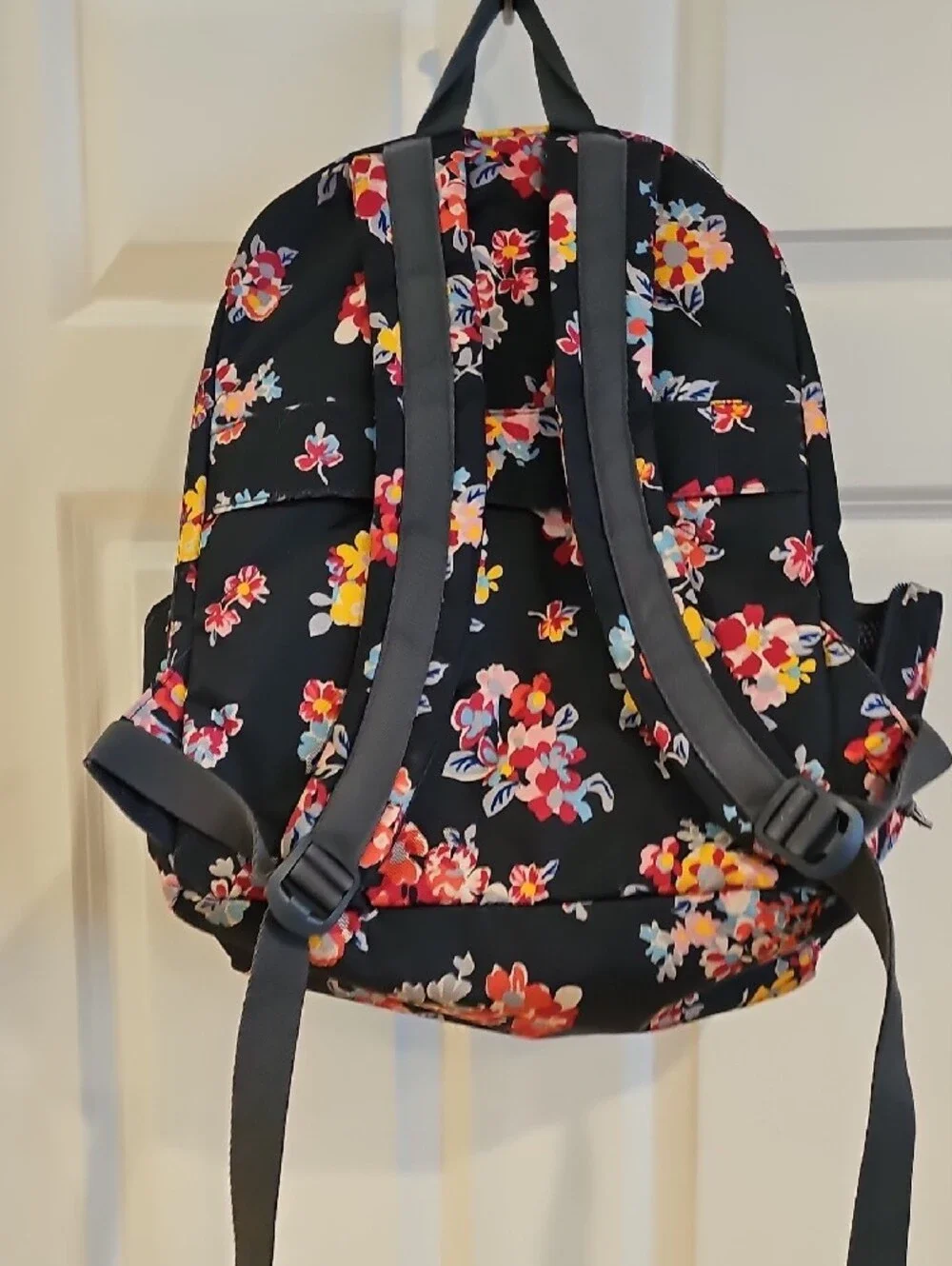 Vera Bradley Charcoal Gray Floral Backpack with Pink, Yellow and Blue Blooms
